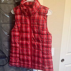 Lands' End Red Checkered Puffer Vest